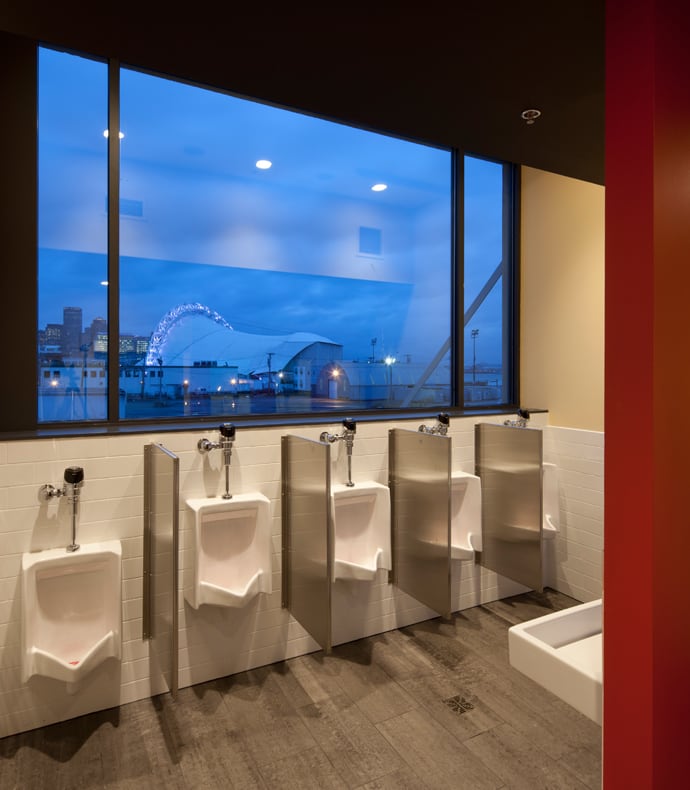 Harpoon Brewery Bathroom with View of City